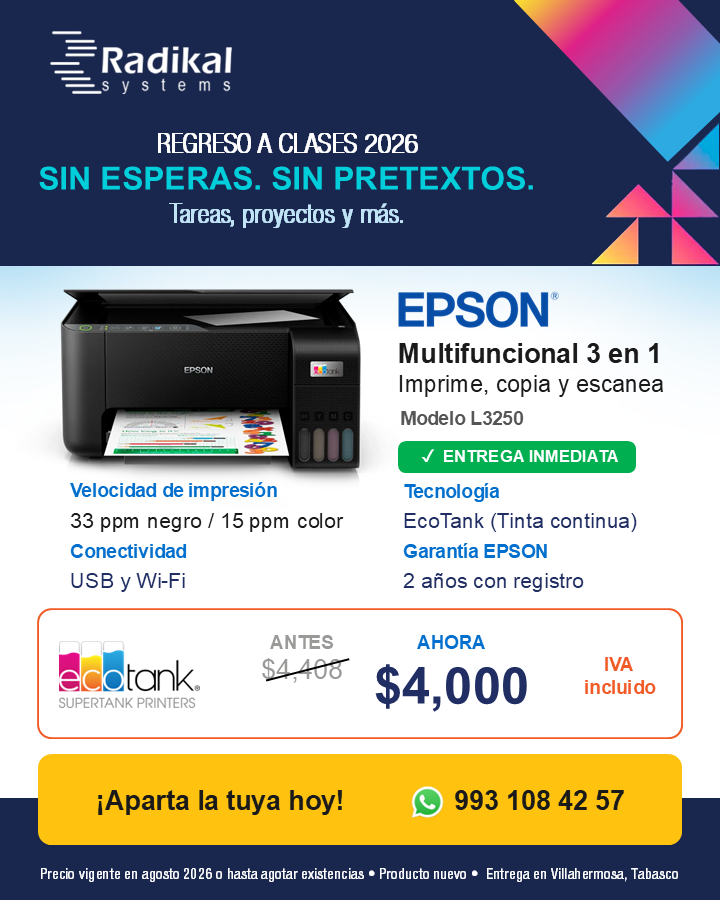 Promoción multifuncional Epson EcoTank - Radikal Systems Villahermosa
